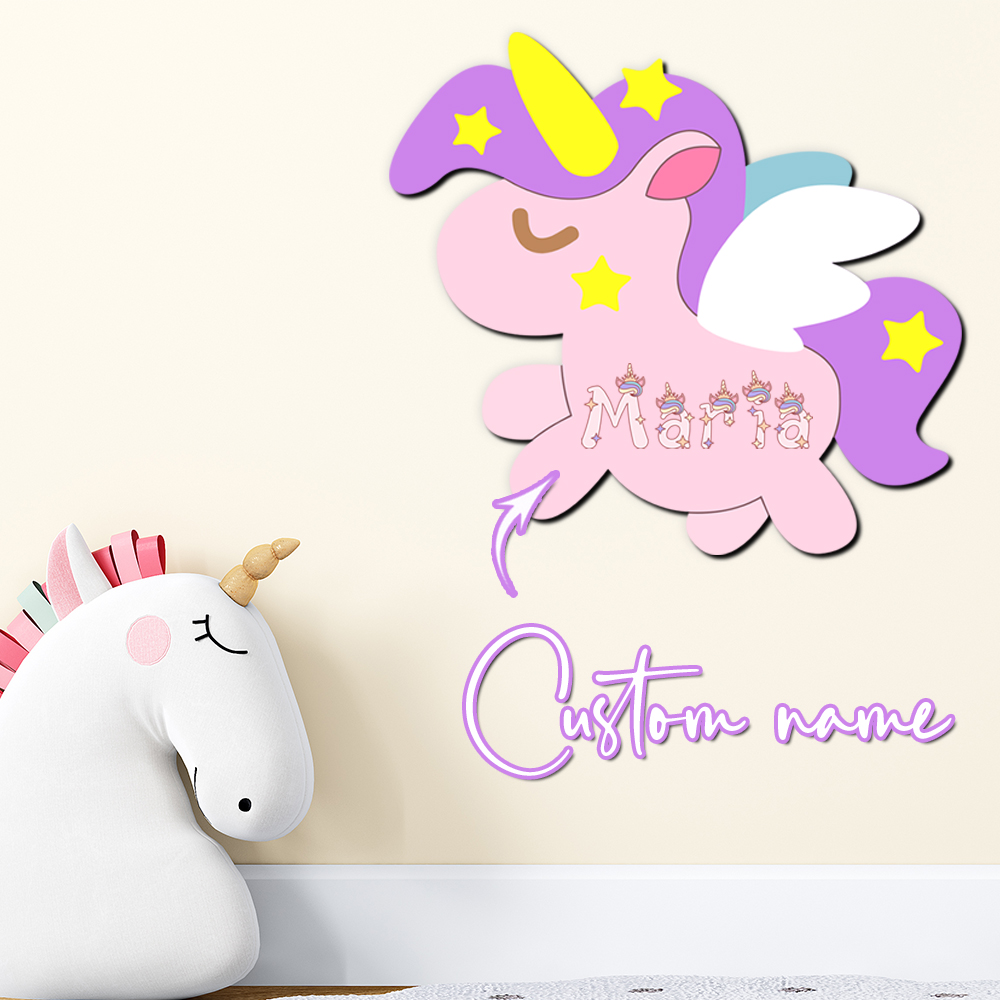 Baby Nursery Wall - Personalizowana drewniana tabliczka z imieniem jednorożca,