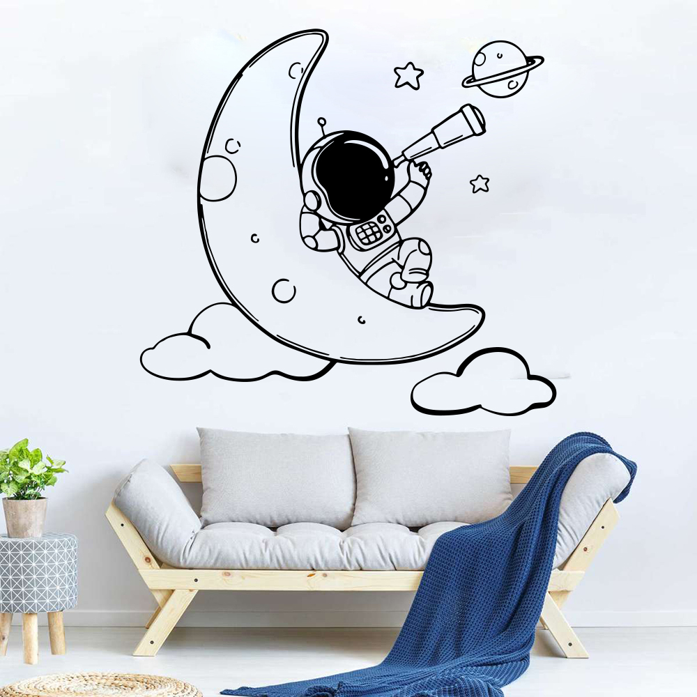 Baby Nursery Vinyl Wall Stickers - Kreskówka Astronauta na Księżycu Naklejka ścienna