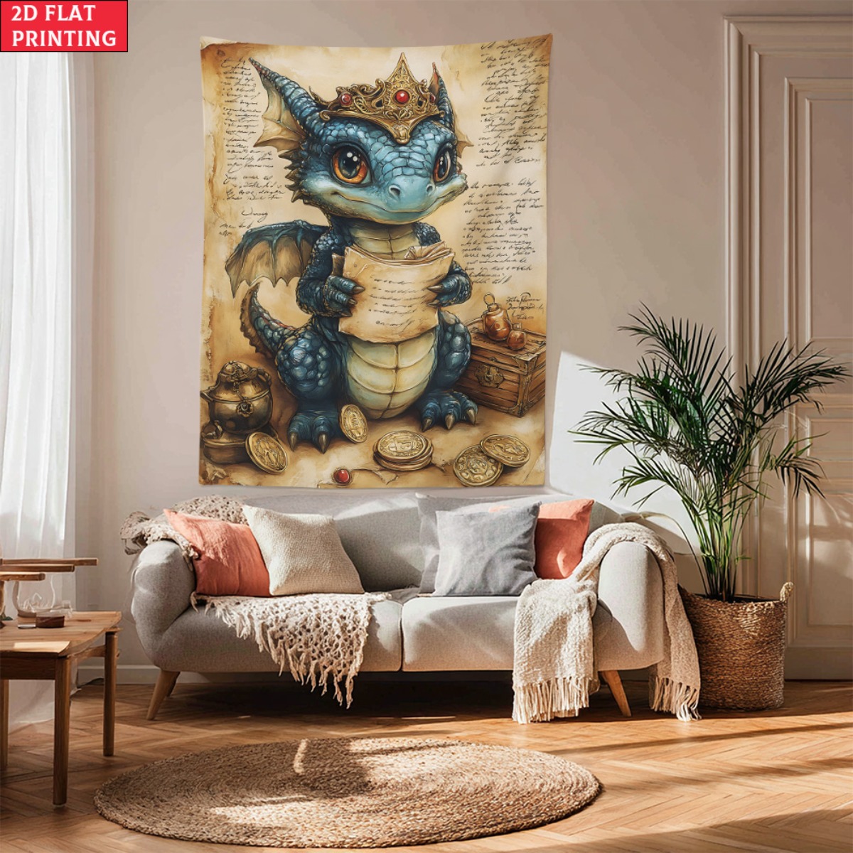 Baby Nursery Hanging Decor - Smoczy dziecko korona skarb fantazja gobelin