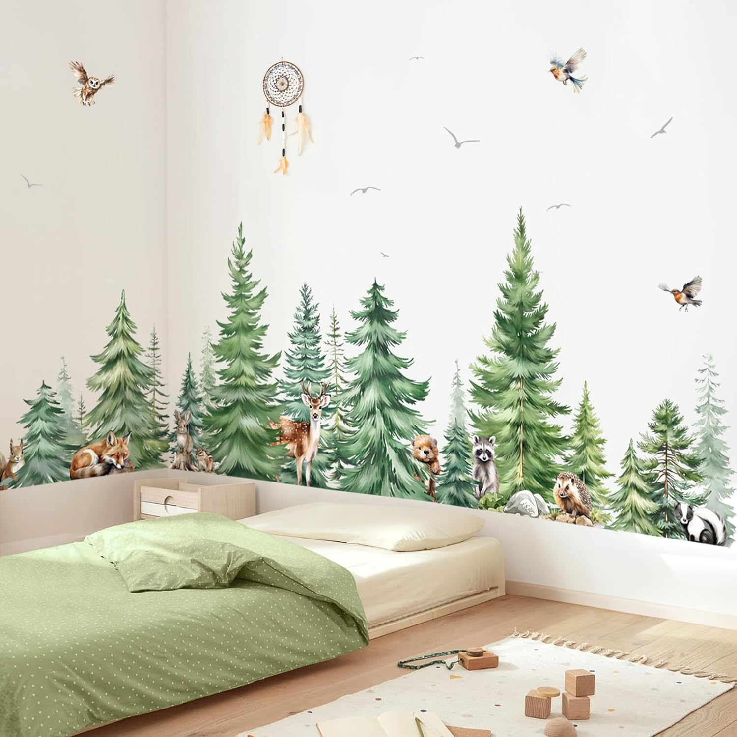 Baby Nursery Furniture - Duże naklejki ścienne akwarelowe z sosnami,