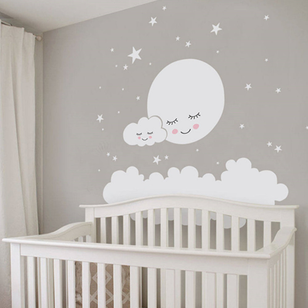 Baby Nursery Vinyl Wall Stickers - Piękne naklejki ścienne księżyc gwiazdy chmury