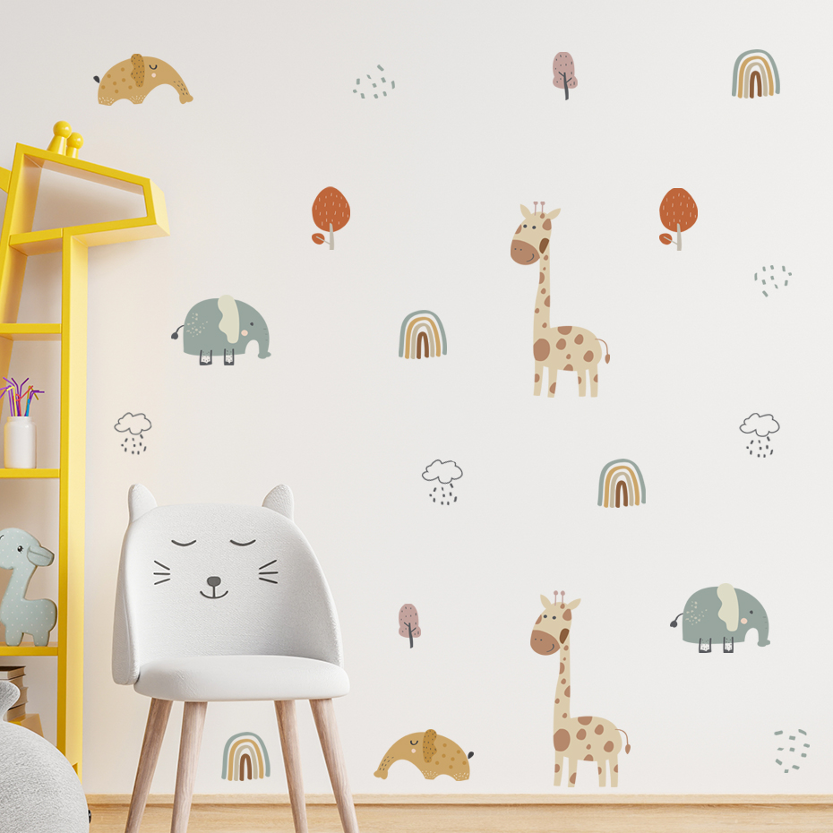 Cartoon żyrafa słoń naklejka ś – Baby Nursery Vinyl Wall Stickers recenzja i cena