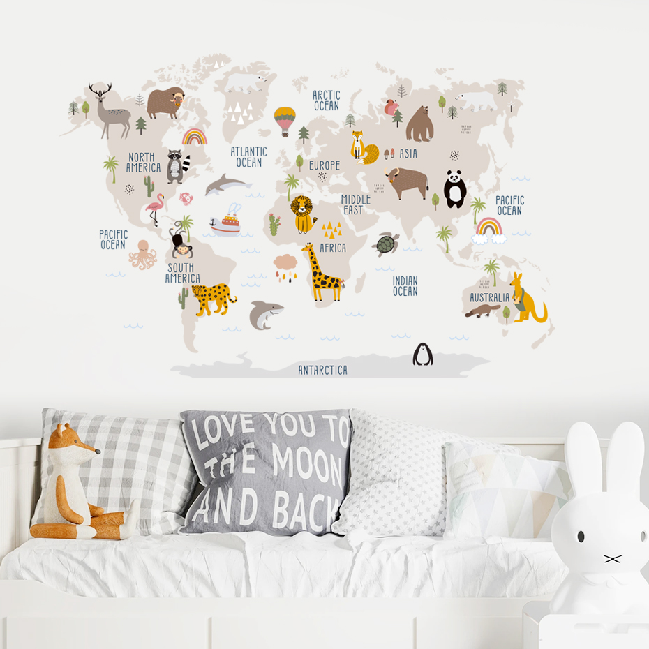 Akwarela Cartoon mapa świata n – Baby Nursery Vinyl Wall Stickers recenzja i cena