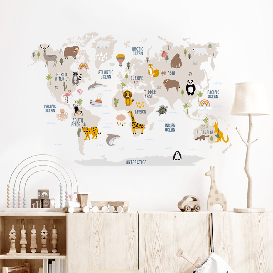 Akwarela Cartoon mapa świata n – Baby Nursery Vinyl Wall Stickers recenzja i cena
